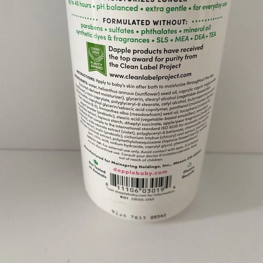 Dapple Sweet Apple Baby Lotion 16.9 oz  New Hypoallergenic Non Toxic plant based